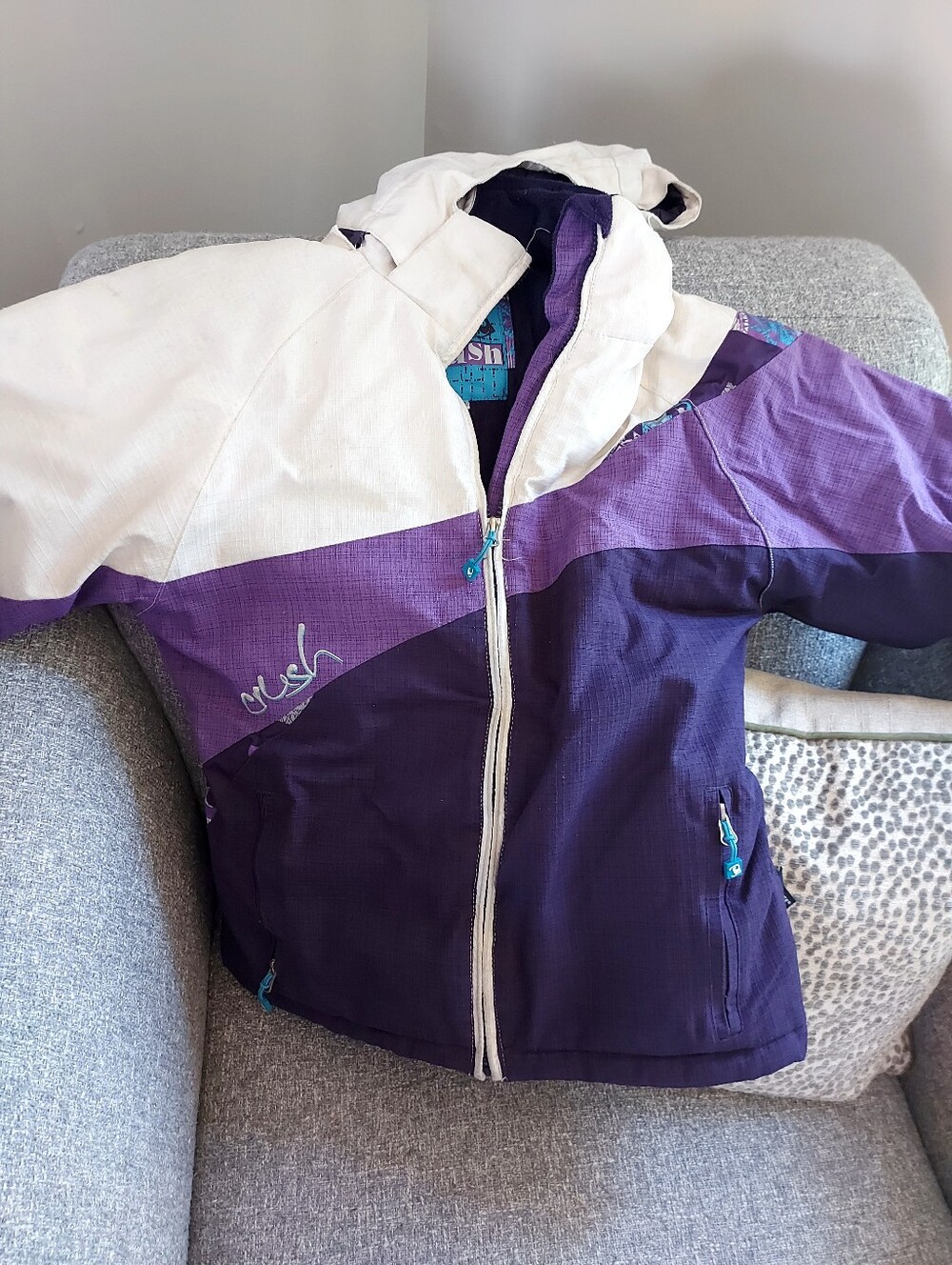 Kids' Purple & White Hooded Winter Jacket